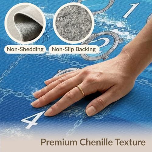9'x12' Washable Graphic Fish Oversized Rug, Blue Non-Shedding Pet Friendly Carpet Foldable Easy Care Mat for Master Suite, California King, Under Bed | Ref:2049617