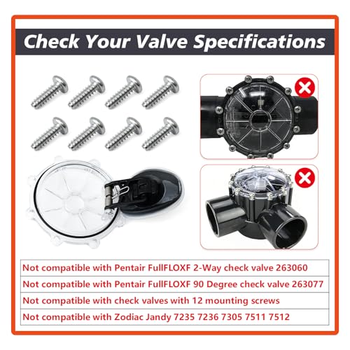 263042Z 2-Way Check Valve Cover Kit Compatible with Pentair 2-Inch Pool CPVC Check Valve Rebuild 263042, Not Replacement for FullFLOXF 263060 263077, Transparent Cover Assembly with Flapper