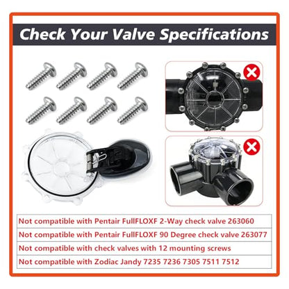 263042Z 2-Way Check Valve Cover Kit Compatible with Pentair 2-Inch Pool CPVC Check Valve Rebuild 263042, Not Replacement for FullFLOXF 263060 263077, Transparent Cover Assembly with Flapper