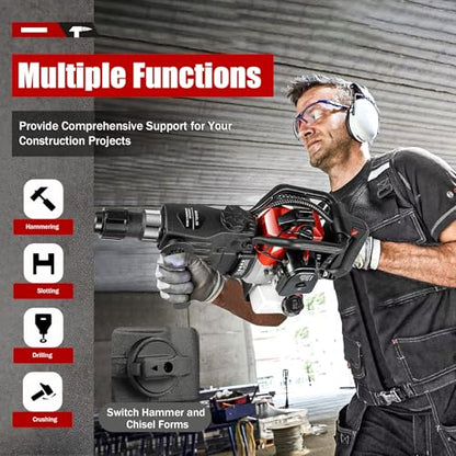 33CC 2 Stroke Gas Powered Demolition Jack Hammer, 3-in-1 Gasoline Hammer Drilling Machine Breaker Punch Drill Chisels Heavy Duty Gasoline Concrete Breaker Rock Drill for Crushing, Chiseling