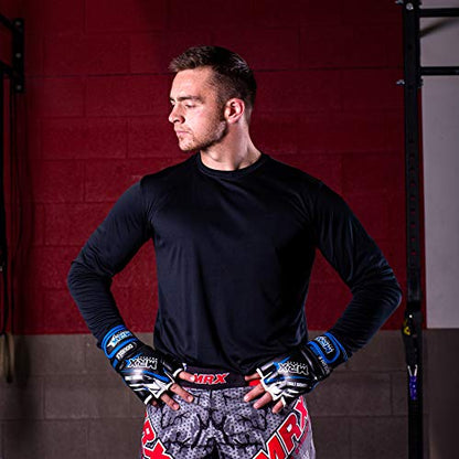 MRX MMA Grappling Gloves for Men Martial Arts Training Fighting Bag Glove Cage Fight Mitts - color: Black/Blue, size: X-Large