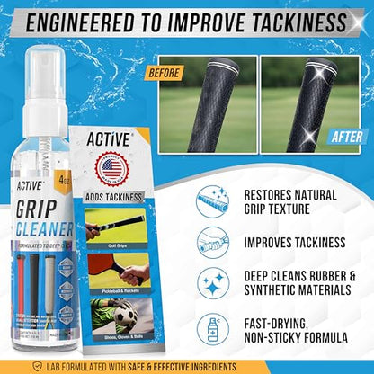 ACTIVE Grip Cleaner & Restore Spray - 2-in-1 Grip Spray for Basketball Shoes, Golf Club Cleaner, Pickleball Paddle Reset, Football Glove Boost, Volleyball Shoe Traction, Remove Oil, Dirt & Sweat - 4oz