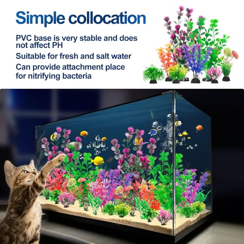 30Pcs Aquarium Plants, Fish Tank Accessories Artificial Aquatic Plants,Full Set of Fish Tank Decorations, Various Sizes
