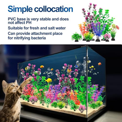 30Pcs Aquarium Plants, Fish Tank Accessories Artificial Aquatic Plants,Full Set of Fish Tank Decorations, Various Sizes