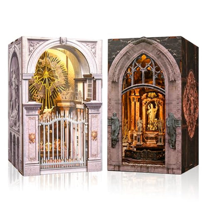 2 Sets of Book Nook Kit, DIY Miniature Dollhouse Church Booknook, Model Kits Craft Kits for Adults, Teens and Beginners, Tiny House Bookshelf Decor 3D Wooden Puzzle, Gifts for Family and Friends