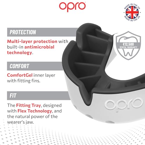 OPRO Silver Level Moldable Mouth Guard, Essential Fit, White/Black - color: White/Black, size: Adult (Age 10+)