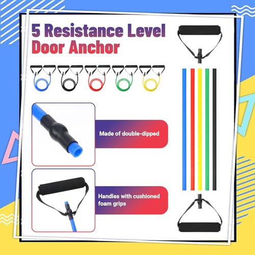 5 Pcs Exercise Resistance Bands Set with Handles & Door Anchor 5-Level Tube Resistance Bands for Strength Training Muscle Toning Home Workouts for Men and Women