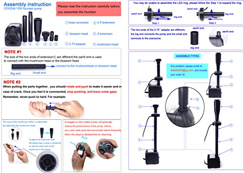 15W 200GPH (750L/H)Submersible Pump Fountain with 12 RGB Color led Light Flow Adjustable, for Aquarium Pond Fountain Fish Tank Water Hydroponic