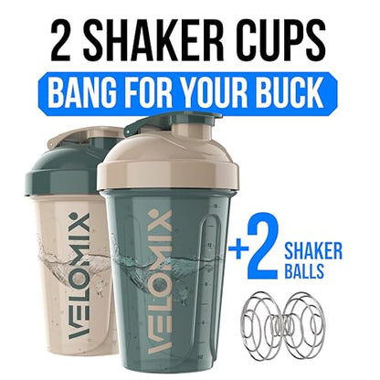 VELOMIX 2 Pack 20oz Protein Shaker Bottle for Protein Mixes, Blue&Beige - color: A5) Blue&Beige