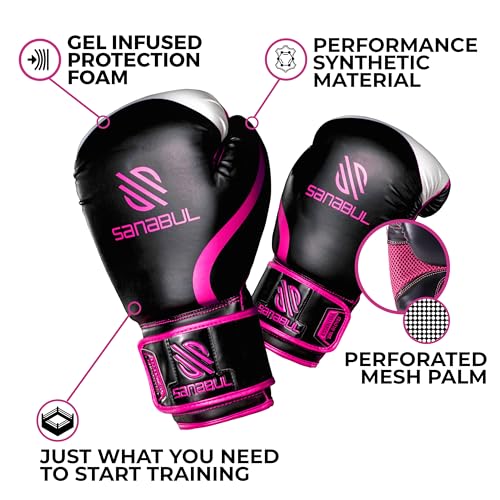 Sanabul Essential Gel Boxing Gloves for Men & Women, Kickboxing MMA, Muay Thai Gloves and Heavy Bag Training Punching & Sparring - color: Black/Pink, size: 8 oz