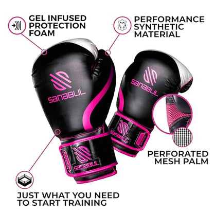 Sanabul Essential Gel Boxing Gloves for Men & Women, Kickboxing MMA, Muay Thai Gloves and Heavy Bag Training Punching & Sparring - color: Black/Pink, size: 8 oz