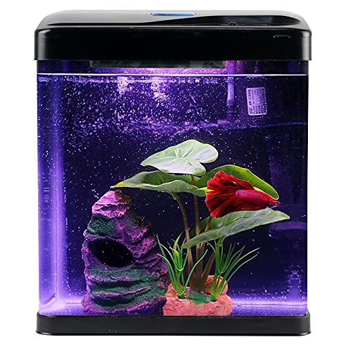 Betta Fish Tank Self Cleaning Glass 2 Gallon Small Nano Aquarium Starter Kits Desktop Room Decor w/LED Light Decorations & Whisper Filters Water Pump (Fish Tank) - size: 2 Gallon