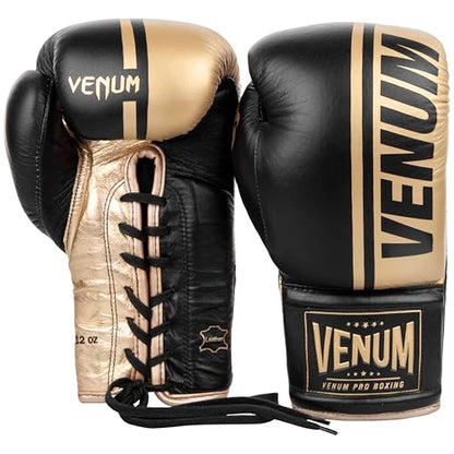 Venum Shield Pro Boxing Gloves - color: Black/Gold, size: 12oz, style: Laces