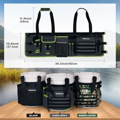 Fishing Bucket Organizer for 5 Gallon Bucket Accessories, Fishing Tackle Bag with Adjustable Buckle, Fishing Rod Bag with 15 Multi-Pockets for Fishing Gear and Equipment (Dark Gray)
