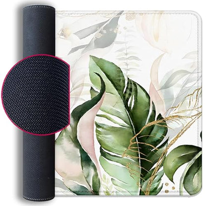 Green Tropical Leaves Mouse Pad Desk Pad,Green Sage Plant Extended Gaming Mouse Mat with Stitched Edges Non-Slip Waterproof Rubber Base Mous Mat for Office Home Game Desk Pad(27.5X11.8 in)