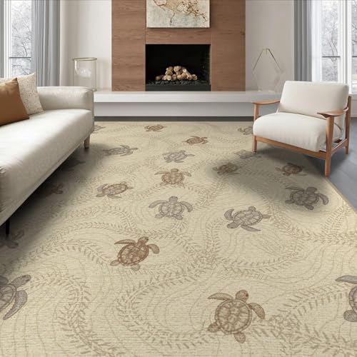6'x9' Washable Beachy Sea Turtle Area Rug, Brown Foldable Non-Slip Large Carpet for Queen Size Bedroom, Under Bed, Master Bedroom, Foldable Easy Care Carpet| Ref:1955151 - color: Beige/Pattern 21, size: 6' x 9' (Rectangular)