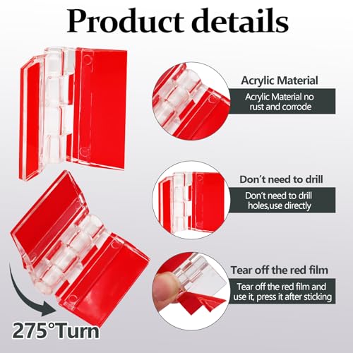 20 Pcs Acrylic Small Hinges, Self Adhesive Plastic Hinges, Clear Foldable Tools for Crafts, Aquarium Lid, Cabinet, Glass Furniture, and Display Stand (35x30mm) - size: 35x30mm