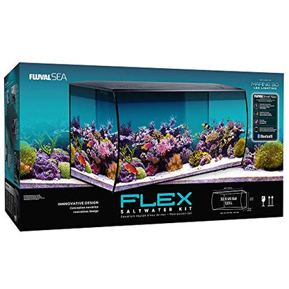 Fluval Flex 32.5 Marine Salt Water Aquarium Kit - Fish Tank for Fish, Coral & More - Comes with LED Lights, Filtration System & More - 32.5" x 15.75" x 15.35" - 123 L, 32.5 Gal. - Black