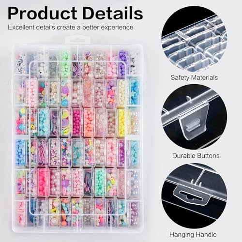Large Bead Organizer Box, 66 Pcs Small Clear Storage Containers with Labels, Mini Bead Organizers and Storage Craft Case with Handle for Jewelry Bracelet Screws Seeds Diamonds Arts Small Parts