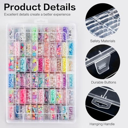 Large Bead Organizer Box, 66 Pcs Small Clear Storage Containers with Labels, Mini Bead Organizers and Storage Craft Case with Handle for Jewelry Bracelet Screws Seeds Diamonds Arts Small Parts