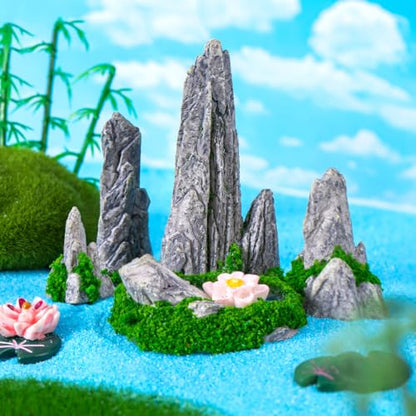 8Pcs Simulated Rockery Decor, Miniature Bonsai Rock Decorations for Micro Landscape Terrarium Accessories Tabletop Garden Ornament