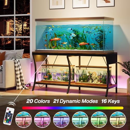 55-90 Gallon Fish Tank Stand, Metal Aquarium Stand, Power Outlets - color: Brown and Black