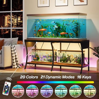 55-90 Gallon Fish Tank Stand, Metal Aquarium Stand, Power Outlets - color: Brown and Black