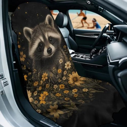Raccoon Flower Print Car Seat Towel Cover After Gym Bucket Seat Towel Cover Universal Fits Most Car,Truck and SUV Multi-Purpose Sweat Towels with Storage Bag, Black - color: Black-Raccoon Flower