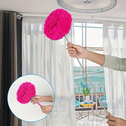 Duster Mop with Extension,Dust Mop Reusable Fan Cleaning Tool for Home, Car, Office, Blades, Windows, Glass Furniture，Rose Red