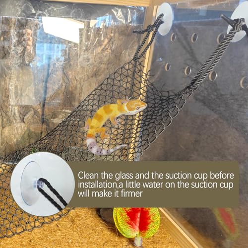 Bearded Dragon Hammock 35 x 8 Inch Lizard Climbing Net Collapsible Reptile Climbing Mesh Bridge Tank Accessories for Gecko Snake Hermit Crab Chameleon (1 Pcs) - color: Black