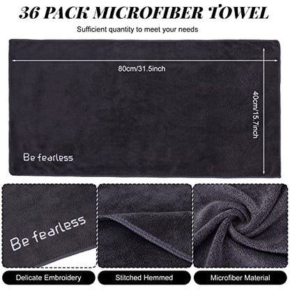 Newwiee Microfiber Gym Towels for Exercise Fitness Bulk 32 x 16 Inch Soft Quick-Drying Sweat Absorbent Yoga Towel for Women Men Be Fearless Sport Towel for Cycling, Swimming, Workout, Camping(36 Pcs)