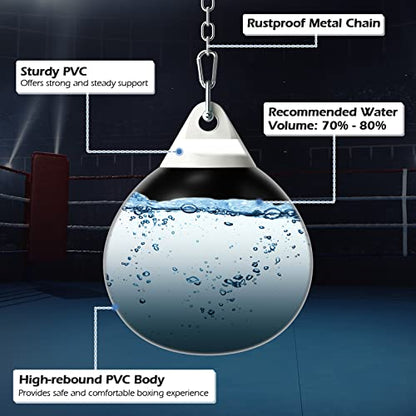 Goplus Water Aqua Bag, 21'' 180 Pound /18” 110 Pound Heavy Punching Bag with Adjustable Metal Chain, Water Injection Hose, Boxing Training Bag for Adults Fitness, MMA - style: Black-21”, 180LBS