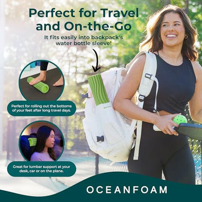 Oceanfoam Ripple Travel Foam Roller (11" x 3.35") Firm Mini Foam Roller for Physical Therapy, Deep Tissue Massage, Back Pain - High Density, Ergonomic Wave Textured - Yoga, Exercise (Algae Green) - color: Algae Green