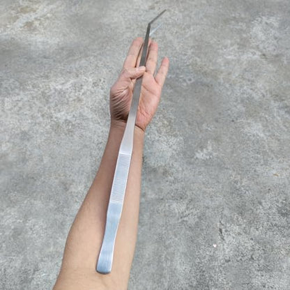 Extra Long 18.7 Inch Stainless Steel Tweezers Feeding Tongs (Longer than Arms, Curved) for Terrarium