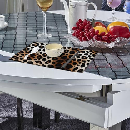 Placemat Set of 4 Washable Place Mats Heat Resistant Leopard Print Table Mats for Kitchen Non-Slip Placemats Wipeable Desktop Protection Mat for Dining Table - color: Leopard Print