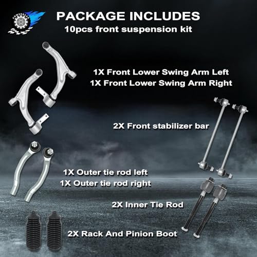 POWERGEAR Control Arm Suspension Kit Stabilizer Bars Tie Rods Dust Covers Replacement for Honda Pilot 2009-2015