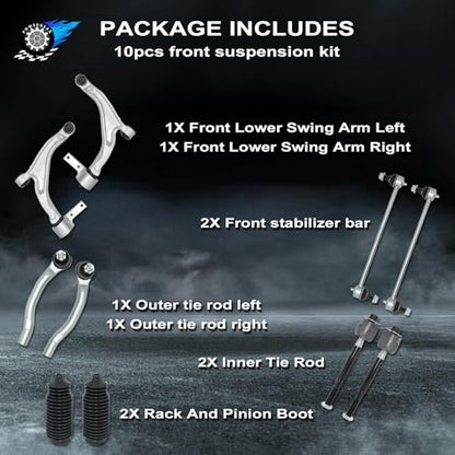 POWERGEAR Control Arm Suspension Kit Stabilizer Bars Tie Rods Dust Covers Replacement for Honda Pilot 2009-2015