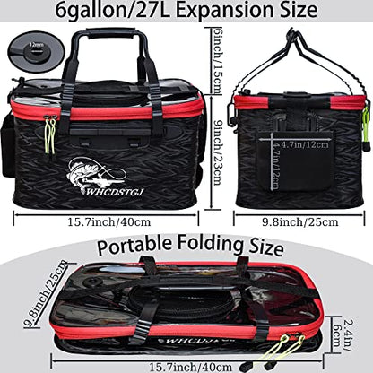 Foldable Transparent Top Cover - Multifunctional Minnow Bucket, Live Fish Container, Outdoor Camping Fishing Bag (Black, 6 Gallon)