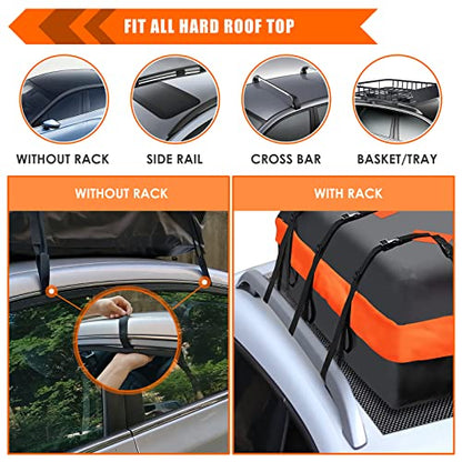 Car Roof Bag Rooftop Cargo Carrier Bag Waterproof 15 Cubic Feet roof Cargo | Soft Shell Luggage rack bag for All Vehicle with/Without Rack,Includes Anti-Slip Mat,8 Reinforced Straps,6 Door Hooks,Lock - size: 15 Cubic Feet