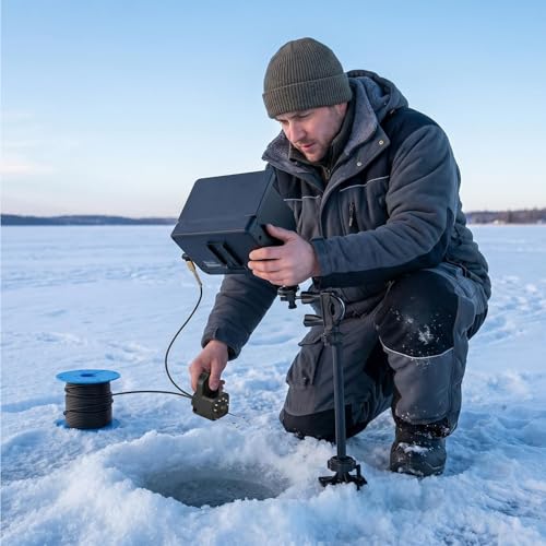 Underwater Fishing Camera with Infrared Night Vision, 8000mAh Battery, IP67 Waterproof Portable Fish Finder for Ice Fishing, Kayak, Boat, River & Lake
