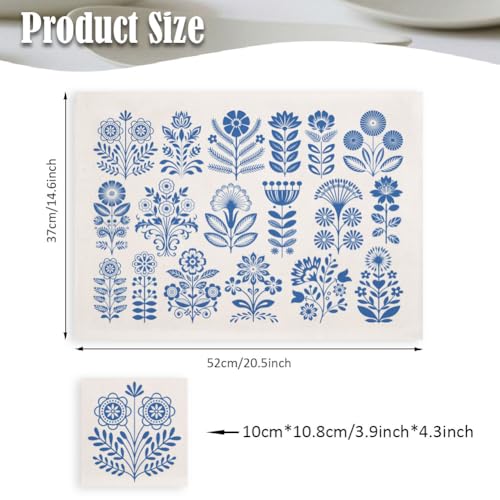 SUPERDANT 5 Pcs Underglaze Transfer Paper Blue Folk Art Flowers Ceramic Decals Floral Pottery Decals for Cups Plates Vases Beginner Handmade Studio Clay Porcelain - style: Folk Art Flowers
