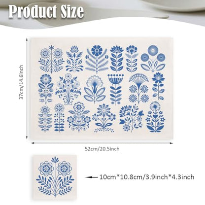 SUPERDANT 5 Pcs Underglaze Transfer Paper Blue Folk Art Flowers Ceramic Decals Floral Pottery Decals for Cups Plates Vases Beginner Handmade Studio Clay Porcelain - style: Folk Art Flowers