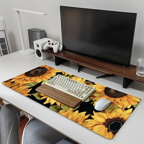 35.4 x 15.7 in, XXL Large Mouse Pad for Desk, Extended Keyboard Mouse Mat for Computer Office, Big Laptop Mouse pad, Gaming pc-Sunflower - color: Sunflower on Black