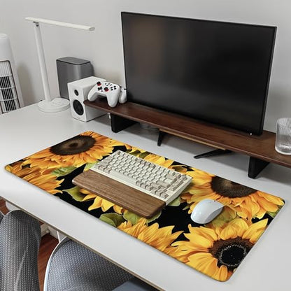 35.4 x 15.7 in, XXL Large Mouse Pad for Desk, Extended Keyboard Mouse Mat for Computer Office, Big Laptop Mouse pad, Gaming pc-Sunflower - color: Sunflower on Black