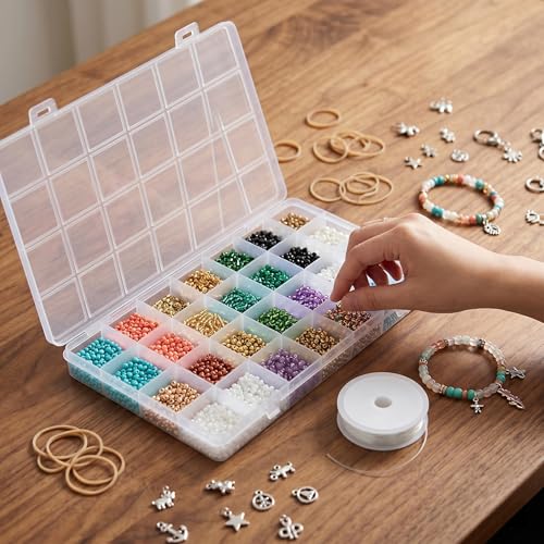 20PCS 28 Grids Clear Plastic Organizer Box with Fixed Dividers for Beads, Fishing Tackles & Small Parts Storage (7.9x6.2x1.2in)