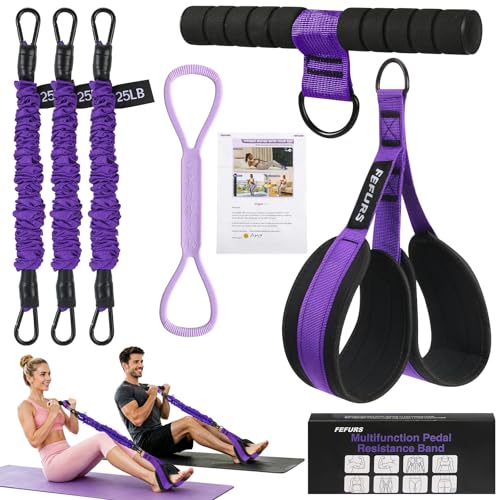 Foot Pedal Resistance Band with Handle, Upgrade Full Body Workout for Men & Women, Core Abs Legs Glutes Arms, Pilates Strength Training Home Gym Equipment