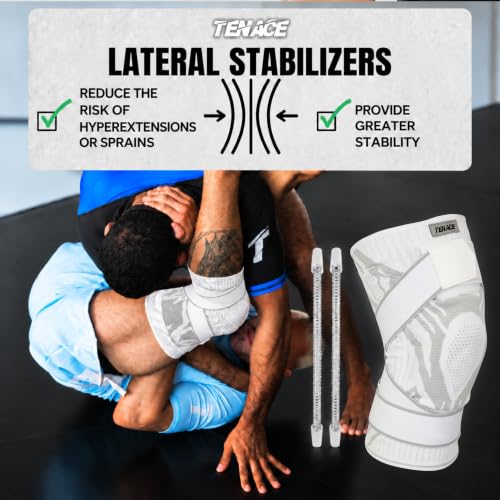 Tenace BJJ Knee Brace – Compression Knee Pad with Side Stabilizers & Gel Pad for Grappling, Jiu Jitsu, MMA, Wrestling, Judo & Muay Thai (1, White, X-Large) - color: White, size: X-Large