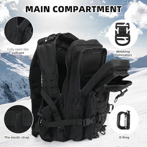 Hannibal Tactical MOLLE Assault Backpack, Tactical Backpack Military Army Camping Rucksack - color: Flag Patch With Water Bottle