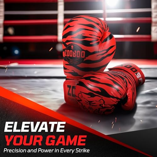 Flexzion Boxing Sparring Training Gloves Pro Muay Thai Kickboxing Heavy Bag Punching Mitts Wrist Wrap Full Contact Combat Sport Protective Hand Gear Martial Art Supply for Women & Teens, 10Oz - color: Tiger Red