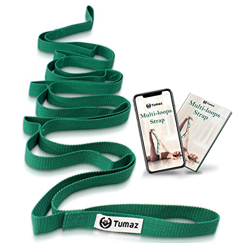 Tumaz Stretching Strap, 10-Loop Non-Elastic Yoga Strap - color: Green Lite